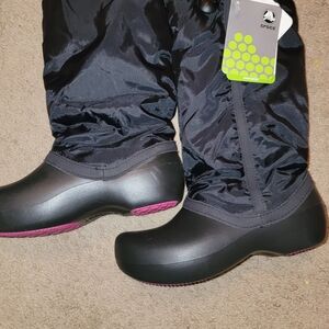 CROCS Black Boots with Pink Soles